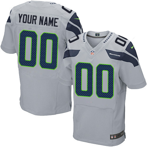 Men's Elite Nike Jersey Grey Alternate - Customized NFL Seattle Seahawks